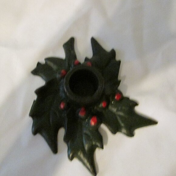 2 Vintage  Christmas Cast Iron Holly Candle Holders - Picture 2 of 10